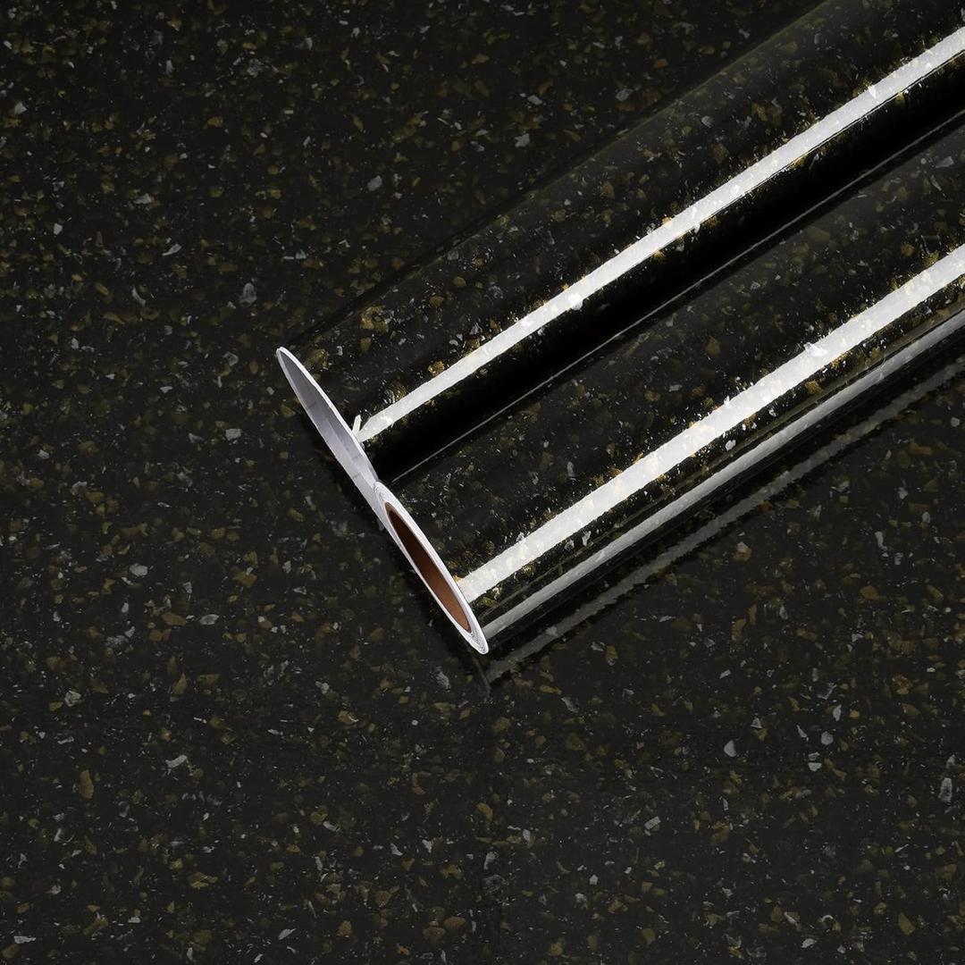 CHIHUT Black Gold Granite Contact Paper Peel and Stick Countertops for Kitchen Waterproof Marble Wallpaper Self Adhesive Granite Countertop Contact Paper for Cabinets Counters Desk Cover 17.7''x100''
