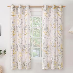 BGment Linen Curtains for Bedroom 63 Inch Length 2 Panels Set Floral Leaf Patterns, Light Filtering Window Privacy Curtains for Living Room Boho Farmhouse Vintage, Each 42 Inch Wide, Yellow