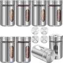 8 Pcs Premium Stainless Steel Salt and Pepper Shakers Set  Salt and Pepper Shakers,Stainless Steel Shaker for Salt Powder Sugar Cinnamon Pepper, Spice Dispenser with Adjustable Pour Holes, Silver