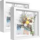 8x8 White Shadow Box Frame Display Case (2 Packs) with Letter Stickers, Display Case Box for Memorabilia, Baby Items, Wedding Memories, Crafts, Tickets and Photos
