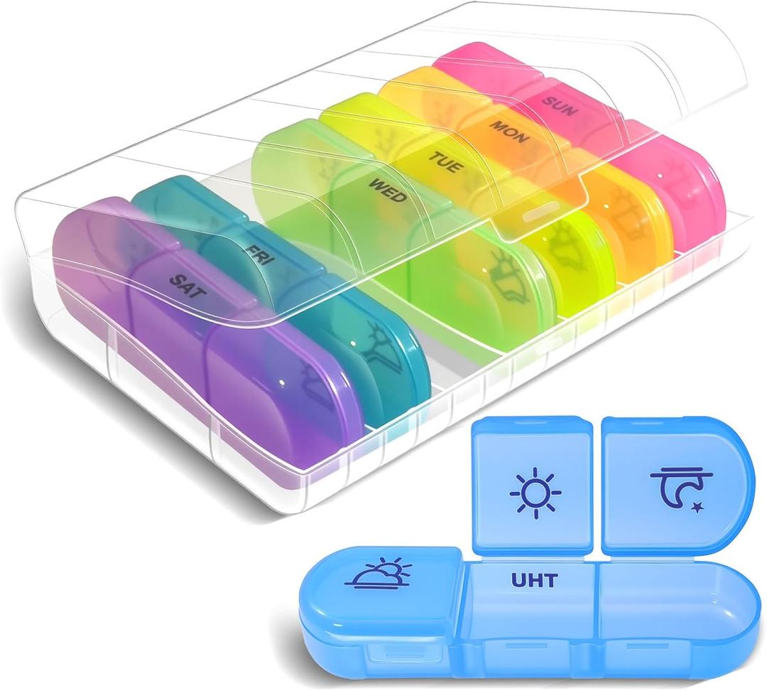 Weekly Pill Organizer 3 Times a Day  7 Day Medicine Pill Organizer and Travel Pill Box with Large Openings, Elegant Pill Case for Easy Use  Morning Noon Evening Compartments for Pills, Vitamins