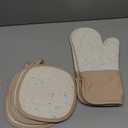 7 PCS Kitchen Oven Mitts and Pot Holders Cooking Mittens Heat Resistant 500F Silicone Oven Mitts Soft Cotton Lining Non-Slip Oven Mittens for Kitchen Baking BBQ Cooking with Hook Up Oil Brush(Cream)