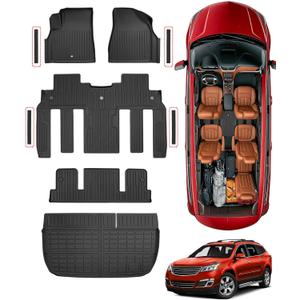 Floor Mats for Chevy Traverse 2009-2017, Full Coverage Heavy Duty Car Cargo Liners Protector, Anti-Slip Waterproof Automotive Interior Accessories 2010 2011 2012 2013 2014 2015 2016