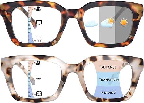 ZONLON Progressive Multifocus Reading Glasses for Women Blue Light Blocking, Photochromic Multifocal Reading Sunglasses (2 Mix C2, 2.5)