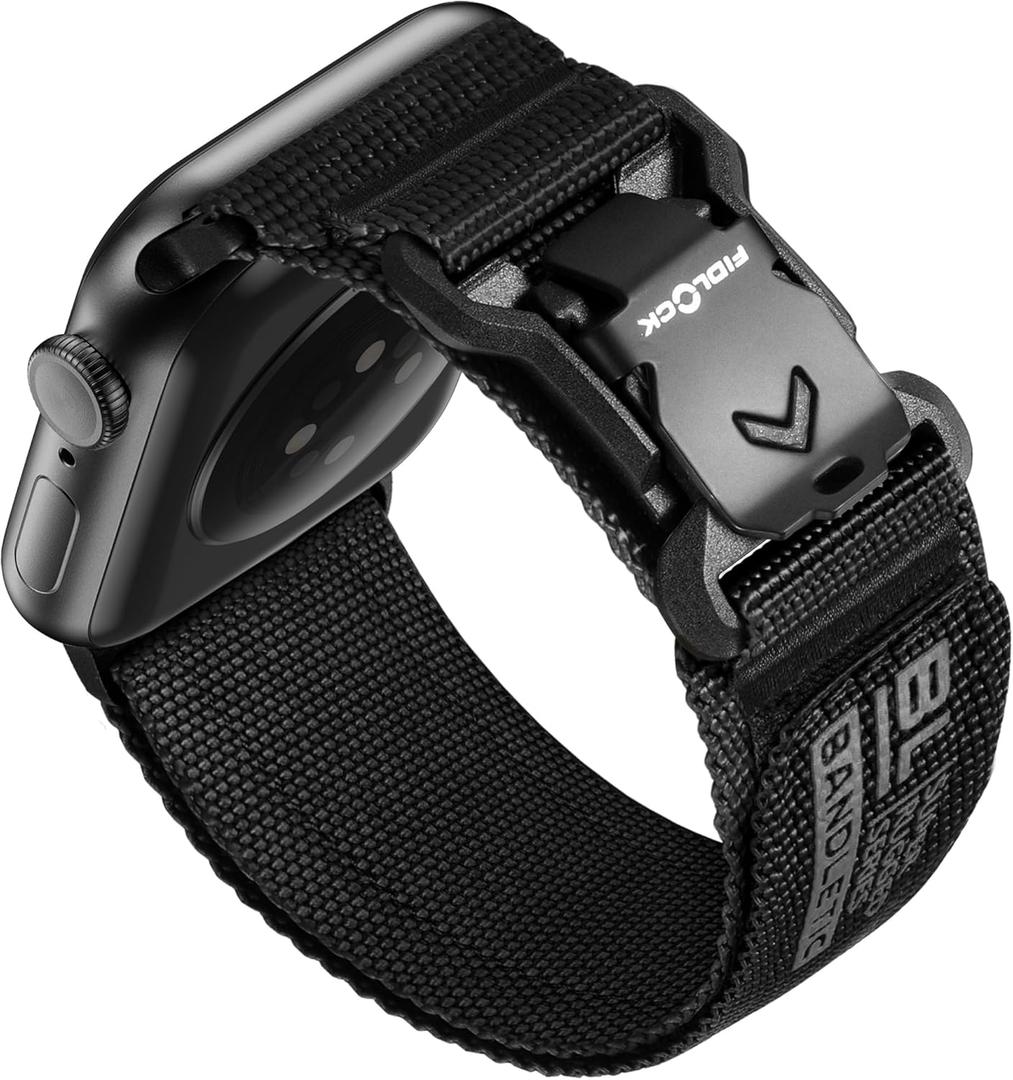 Bandletic Compatible with Apple Watch Bands for Women Men, Wide Soft Nylon Sport Strap with Magnetic Fidlock V-Buckle for iWatch 42mm(Series 11/10), 41mm(9/8/7), 40mm(SE3/SE2/SE/6/5/4), 38mm(3/2/1) (Black)