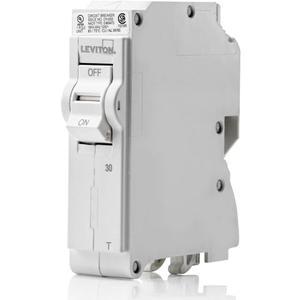 Leviton LB130-T 30A 1-Pole Plug-On Standard Branch Circuit Breaker, Thermal Magnetic, 120 VAC, White