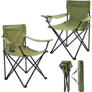 2 Pack Camping Chairs Folding Outdoor Chair Portable Lawn Chair with Cup Holder Supports 330LBS Lightweight Beach Chair for Outside Sports, Fishing, Hiking, Travel, Picnic, Backyard (Green), 20 x 20 x 32 inches