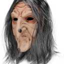 Pigmiss Horror Witch Mask Creepy Old Lady Halloween Scary Realistic Mask Cosplay Party Props (Grey)