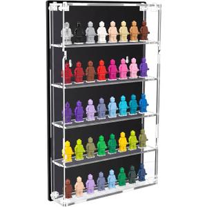 Lineshading Minifigures Display Case Mounted with Built in Stands for Mini Toys Clear Acrylic Showcase(5 Tier,40 Figurines)