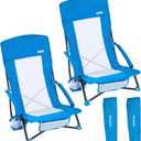 SUNNYFEEL Folding Beach Chair, High Back Beach Chairs for Adults, Lightweight Portable Camp Chair 300lbs Heavy Duty with Carry Bag, Cup Holder for Outdoor Travel Picnic Concert, 2 Pack, Blue