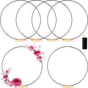 6 Pack Floral Hoop with Stand and 38-Yard Paddle Wire 20 Inch Metal Rings for DIY Centerpiece Table Decorations Crafts Macrame Rings Hoop Wreath Dream Catcher Rings Wedding Christmas Wreaths, Black