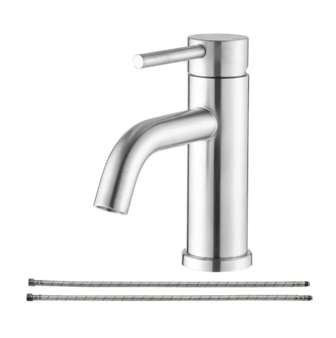 Mueller Premium Single-Hole Bathroom Sink Faucet, Single-Handle, Drain Assembly, Deck Plate for 1-Hole and 3-Holes Installation, Stainless Steel Nickel Finish, Supply Lines Preassembled, Brushed Nickel