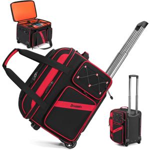 BOSSTIN Rolling DJ Cable Bag with Wheels  DJ Gig Bag Case for Equipment with 15.6" Laptop Compartment, Padded Detachable Dividers, Multi-Pocket Travel Storage for Music Gear & Accessories