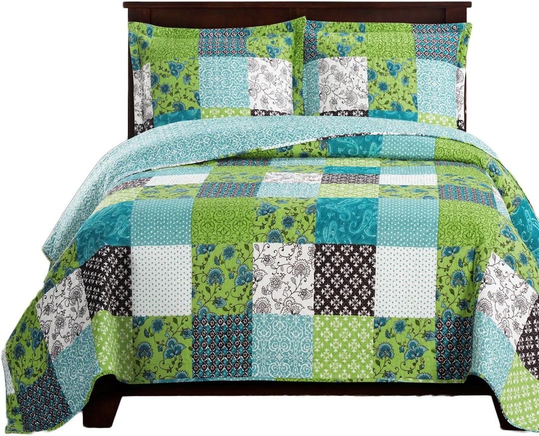 Royal Tradition Rebekah Reversible Coverlets, Queen Over-Sized 3pc Quilt Set (92-Inch Wide x 96-Inch Long) Lightweight Bedspread