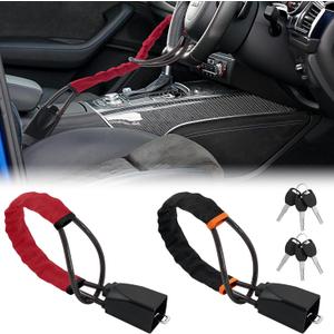 Car Steering Wheel Lock, 2 Pack Anti Theft Car Device with Max 17” Locking Length, Thickened Steel Wire, and Fine Stitched Edges, 3 Keys Included, Easy to Store, Fits Most Vehicles, SUVs