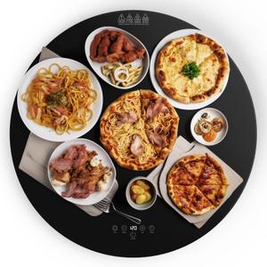 24-inch Round Electric Food Warmer, Automatic Rotating Heated Turntable Tray for Table, 9-Temperature Adjustable to Keep Food Hot, Dish Warmer for Home & Parties (Black)