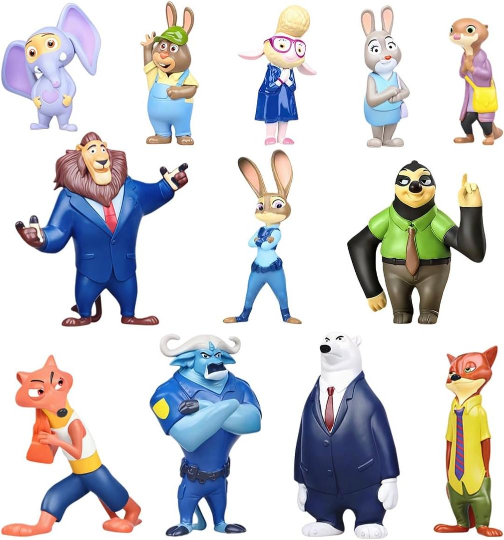 12 Pcs Cartoon Animal Figures Toys Set - City Adventure Themed Mini Action Figures Collection for Kids & Adult, Party Favors, Birthday Gifts