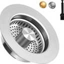 Kitchen Sink Drain Strainer & Pop-up Sink Stopper, 3-in-1 Upgraded Universal Sink Strainer with Anti-Clogging Basket, Stainless Steel Filter, Cleaning Brush for US Standard 3-1/2 Inch Drain (Silver)