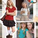YooAurvox 3 Pack Girls V Neck Shirts, 3-Color, 9-10 Years