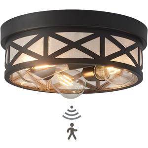 Adjustable Motion Sensor Flush Mount Ceiling Lights,3-Light Outdoor Ceiling Light Fixture for Entryway,Hallway,Porch,Patio,Storage Room and Garage,12 inch Round Matte Black Metal Modern Ceiling Lamp