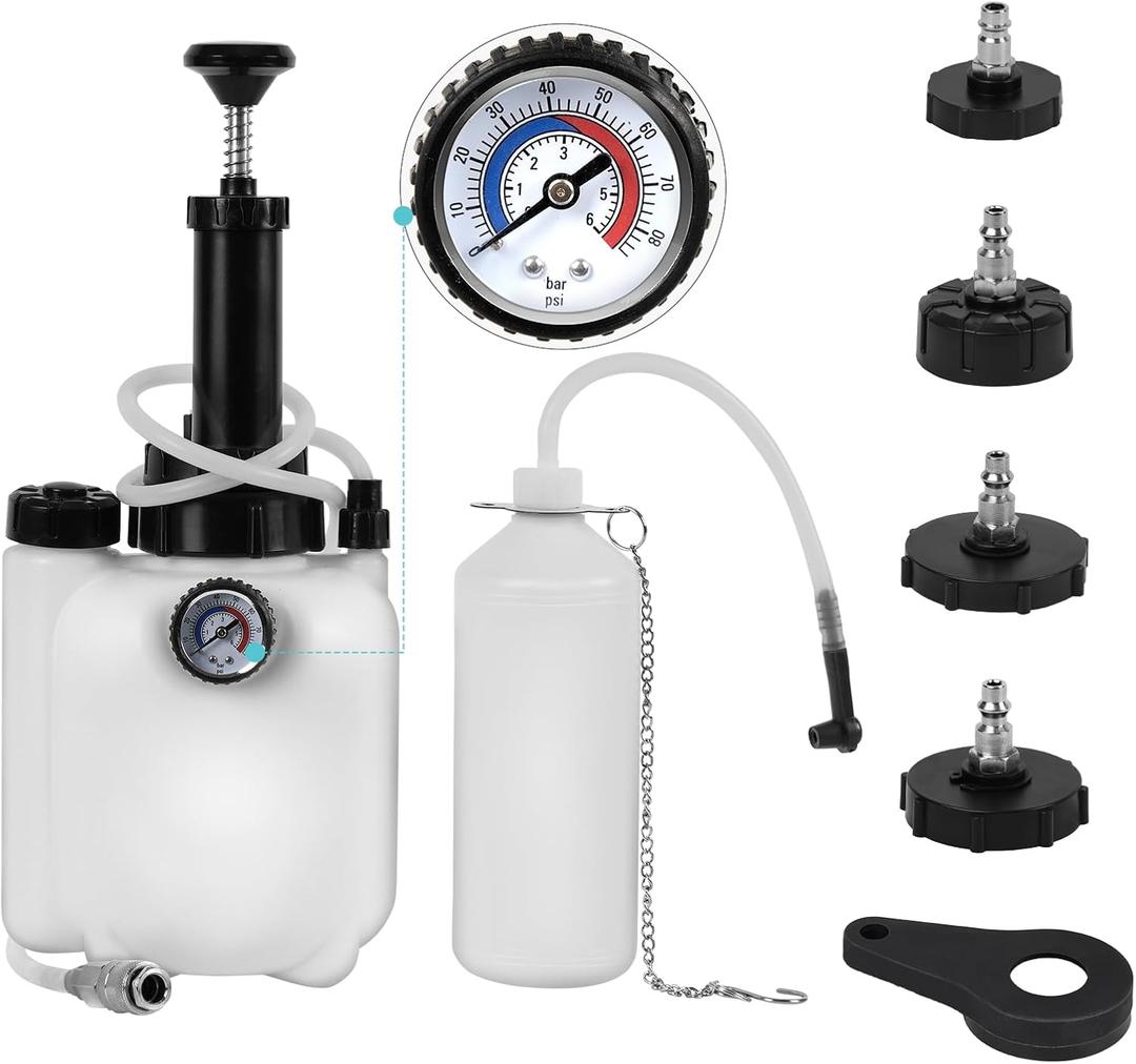 BreeRainz 3L Upgraded Brake Bleeder Kit, Manual Brake Bleeder Fluid Pump with 4 Master Cylinder Adapters and 1L Brake Bleeder Bottle Suitable for Most Vehicles