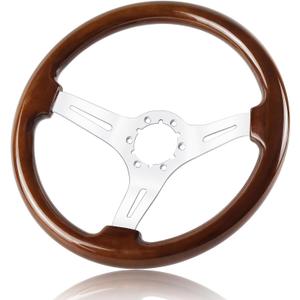 14-inch wooden steering wheel, six hole bolt classic wood grain steering wheel for Corvette 1963-1982