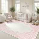 Garvee Rugs for Girls Bedroom Washable 5x7 Area Rug for Nursery Room, Non Slip Soft Low-Pile French Retro Floral Accent Throw Carpet for College Dorm Decor Kids Room Playroom, Pink