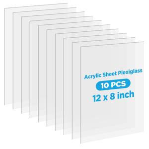 10 Pack Clear Acrylic Sheets, 12x8 Inch 0.08 Thick (2mm) Transparent Plastic Plexi Glass Boards for Laser Engraving Cutting Crafting DIY Projects Display Case Sign