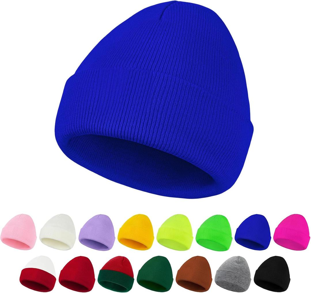 2 x American Trends Unisex Beanie Hat Warm Winter Hats Soft Knit Hat Plain Skull Caps for Men Women Lightweight Beanie (Blue)