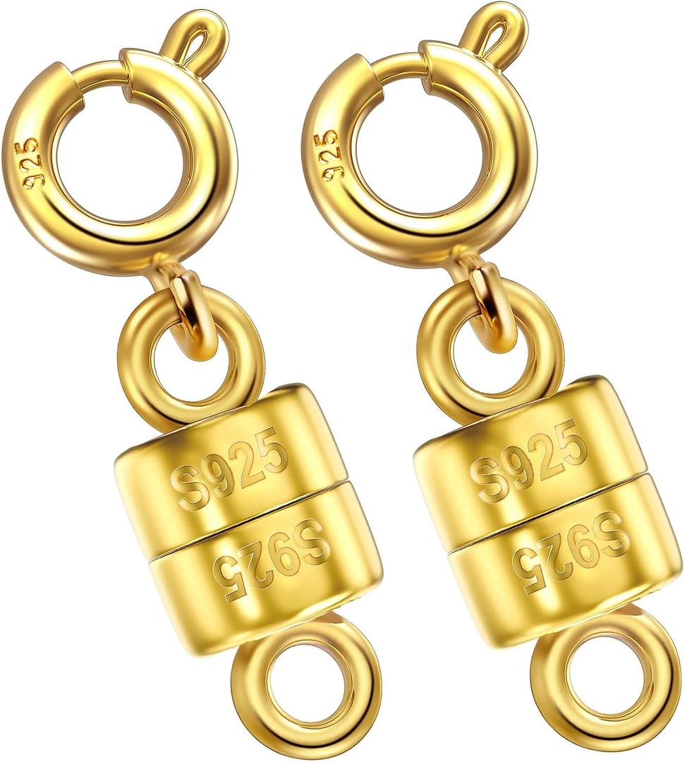 18K Gold Magnetic Necklace Clasps and Closures 925 Sterling Silver Mini Magnetic Jewelry Clasp Connector for Bracelets Chain Extender(Made in Italy)