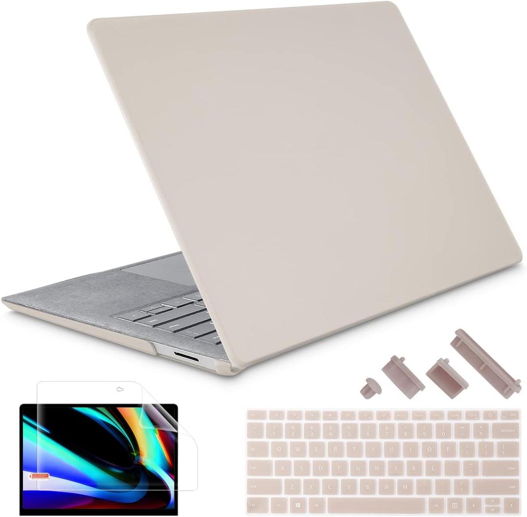 May Chen Case for 13.5" Microsoft Surface Laptop 3/4/5 with Alcantara Palm Rest Model 1867 1958 1950 (2019 2021 2022), Plastic Hard Shell Case with Keyboard Cover + Screen Protector, Stone