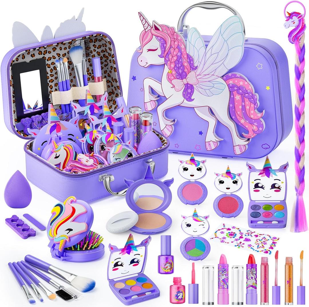 Beayuck Kids Makeup Kit for Girls  Girls Makeup Kit Toys, Real Washable Cosmetic Set with Storage Case, Kids Play Makeup Set for Christmas Birthday Gift 3 4 5 6 8 10 11 12+ Years Old, Purple