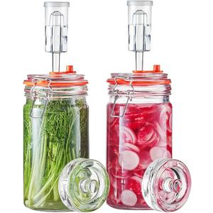 Fermentation Jar, Glass Fermenting Kit with Weight for Making Sauerkraut, Hot Sauce, Mead, Cider and More, Pack of 2