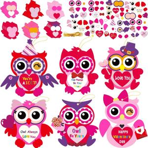 24 PCS Valentine's Day Craft Kits DIY Owl Craft for Valentine's Heart Craft Make Your Own Owl Bulk Set for Home Game Activities