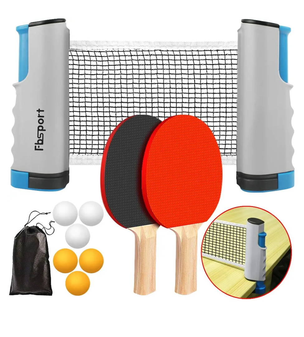 FBSPORT Ping Pong Paddle Set, Portable Table Tennis Set with Retractable Net,Rackets,Balls and Carry Bag for Indoor/Outdoor Games