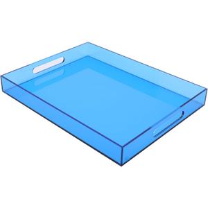 Large Acrylic Tray Ottoman Coffee Table Tray with Handles 17x13'' Decorative Serving Platter for Food Tea Dinner Snack Eating Bar Party, Blue