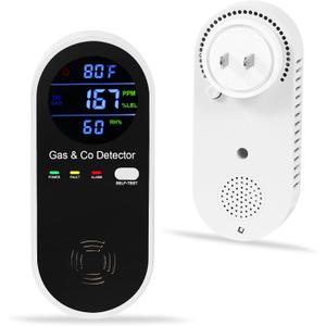 Combination Gas & Carbon Monoxide Detector, Plug in Carbon Monoxide Alarm,Natural Gas Detector,Propane,Methane,4-in-1 Combustible Gas & CO Detector with Fahrenheit(F) & Humidity for Home,RV,Apartment