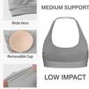 Comper Halter Sports Bras for Women Backless Workout Bra Seamless Open Back Strappy Yoga Bra Crop Top with Removable Cups (Gray, S)