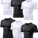 TELALEO 6 Pack Men's Compression Shirt Short Sleeve Athletic Baselayer Sports T Shirts Workout Tops for Men Black White (Blue, L)