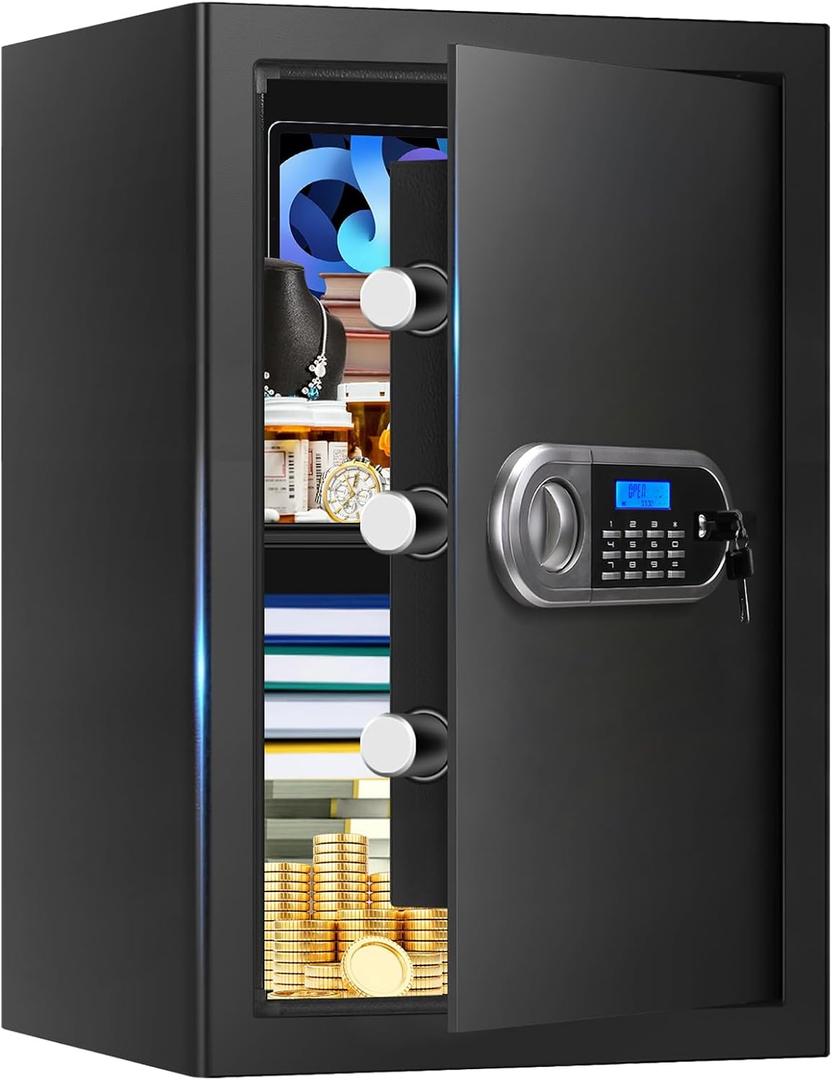 3.4 Cuft Large Safes for Home Use Fire and Water Proof, Anti-Theft Digital Home Safe With Programmable Keypad & Spare Keys, Home Safes Water and Fireproof for Documents Money Valuables