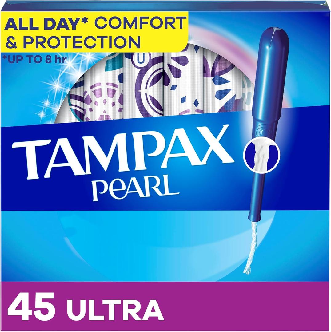 Tampax Pearl Tampons, with LeakGuard Braid, Ultra Absorbency, Unscented, 45 Count