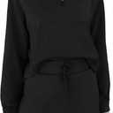 Fisoew Womens Sweatsuits 2 Piece Outfits Quarter Zip Cropped Sweatshirts Casual Mini Skorts Lounge Wear Skirts Sets (Medium, Black)