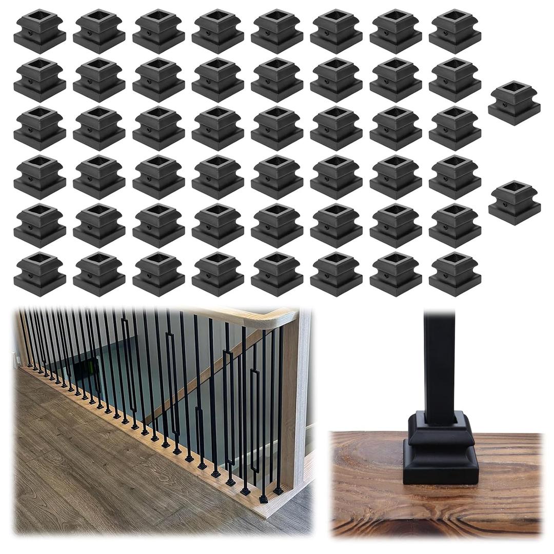 Muzata 50Pack Baluster Shoes Aluminum Flat Base Shoe for 1/2" Square Balusters Black Staircase Spindle Level Shoes, WT10