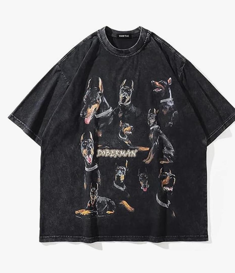 Vamtac Doberman Graphic Tees Oversized Washed Dog T Shirts Vintage Cotton Short Sleeve Summer Top Streetwear, XXL