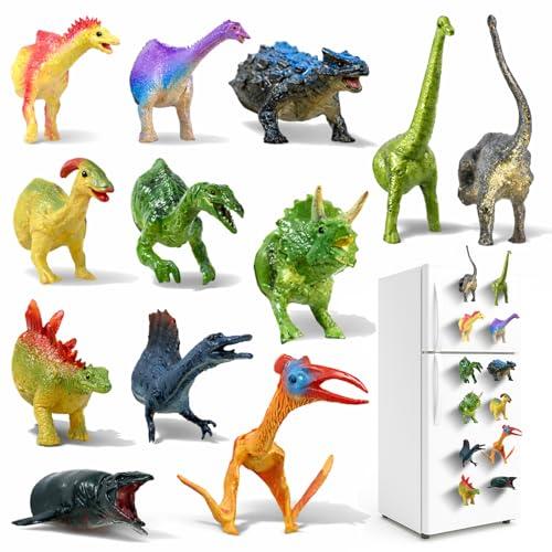 Dinosaur Magnets for Refrigerator, 12-Pack 3D Magnetic Dinosaurs, Magnetic Dinosaurs Jurassic Set, Dino Fridge Magnets for Kitchen Decor, Office Locker Whiteboard, STEM Learning Educational