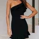 Women's Sexy One Shoulder Ruffle Hem Mini Dress Backless Sleeveless Party Cocktail Bodycon Solid Short Dresses (Black, M)