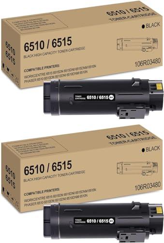 Phaser 6510 / Workcentre 6515 Black High Capacity Toner-Cartridge Compatible for Xerox 106R03480 for Xerox WorkCentre 6515DN 6515DNI 6515DNM 6515N, Phaser 6510DN 6510DNI 6510DNM 6510N Printer, 2 Pack