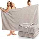 2 Pack Oversized Bath Towels 40 x 80 in Coral Fleece Extra Large Brown and White Striped Bath Sheets Microfiber Quick Dry Absorbent Shower Towel for Beach Pool Hotel Bathroom Spa Gym