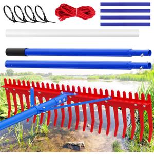 Extra-Large Heavy Duty Lake Weed Rake for Ponds with 9.5" Long Solid Metal Tines, 11FT Commercial-Grade Aquatic Weed Removal Tool,Deep Water Weed Cleaner for Large Aeras,Ergonomic Handle