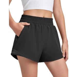 Girls Athletic Shorts with Liner Quick Dry Running Soccer Shorts with Zip Pockets for Kids Active Sports Volleyball (11-12 Years, Black)